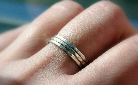 Set of 3 Stacker Rings 16g Sterling Silver Hammered Stackable Rings