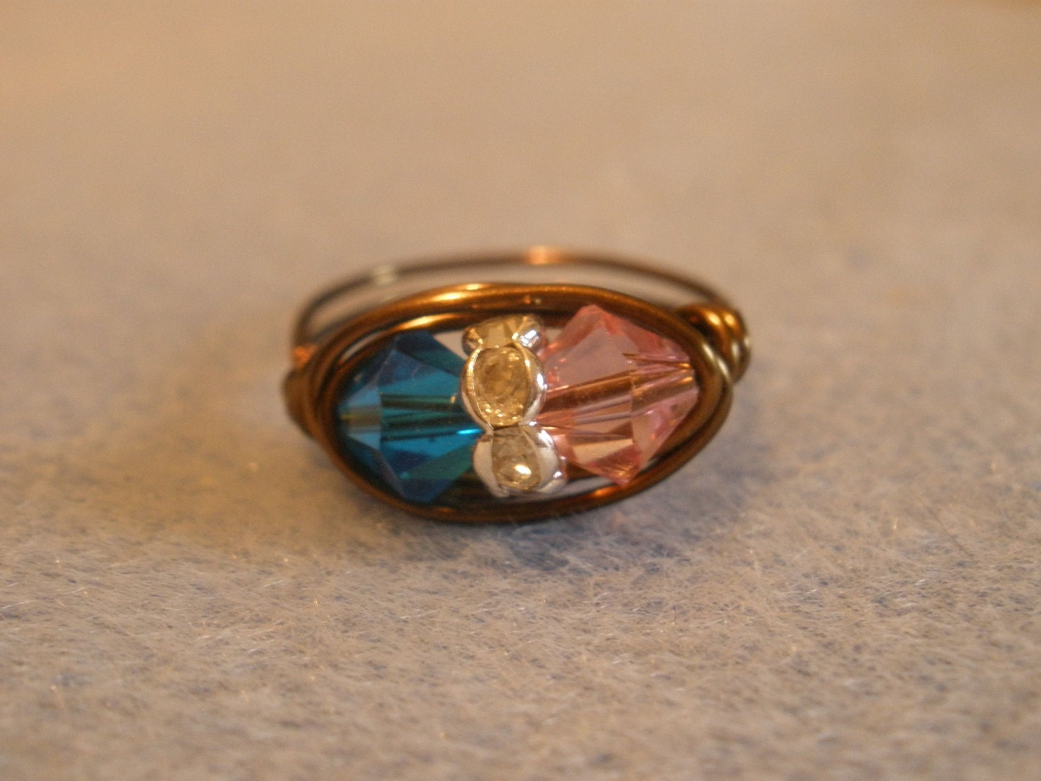 Delta Gamma Hand Wrapped Ring in Pink, Blue, and Bronze