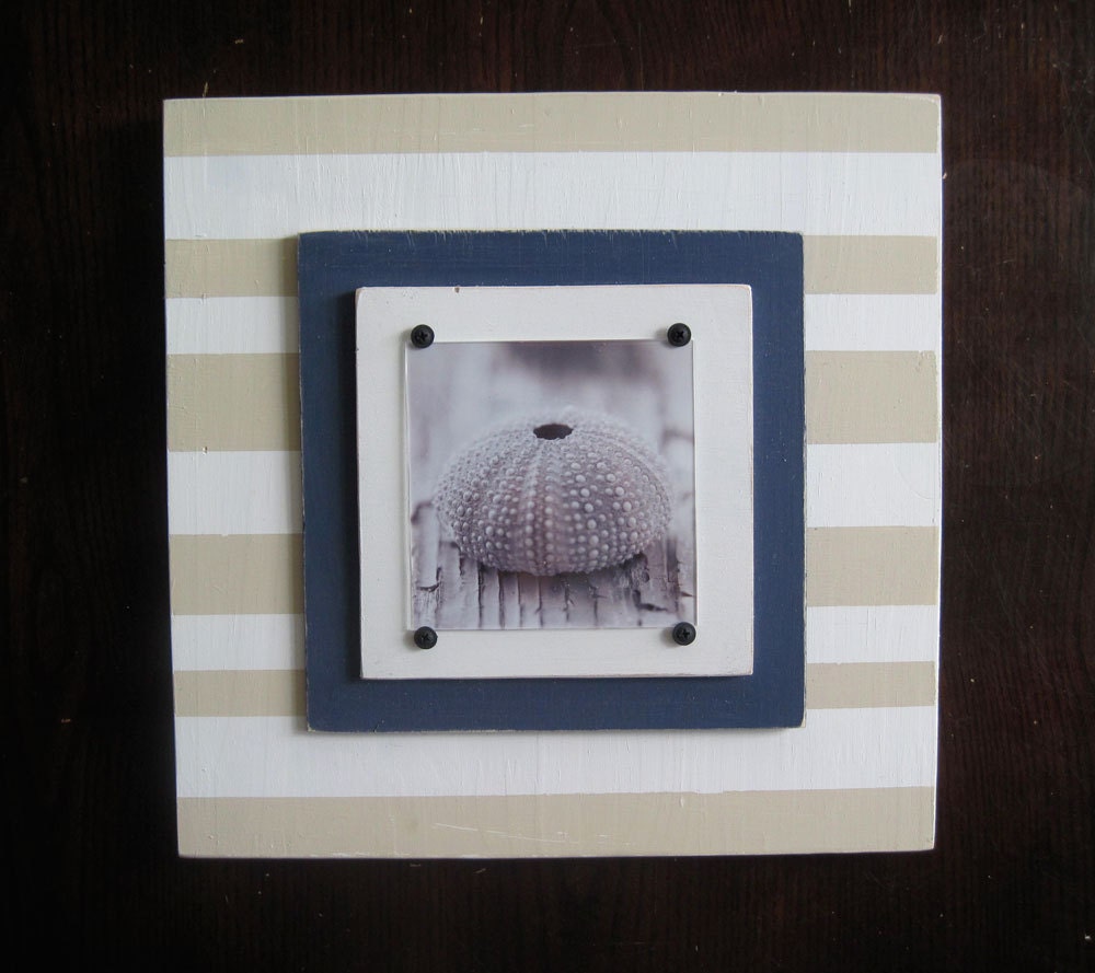 Tan White and Navy 14x14 Picture Frame for 5x5 Photo