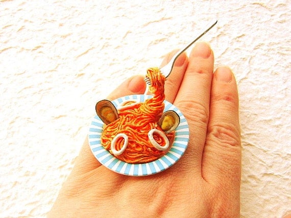 Kawaii Cute Japanese Food Ring Floating Ring Pasta With Seafood