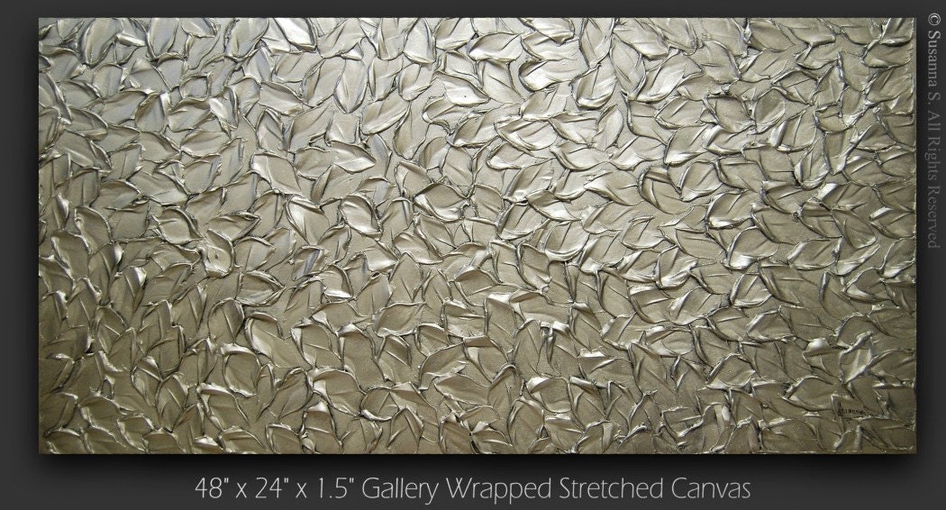 Original Textured Silver Abstract Painting Metallic Modern Palette Knife Art 48x24 MADE2ORDER