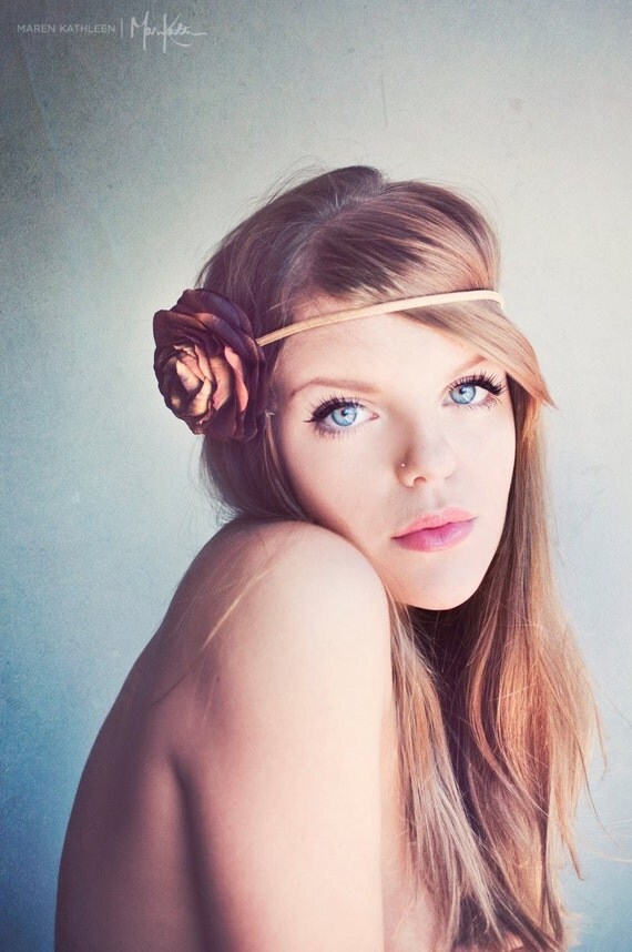 Bohemian Brown   Rose Elastic headband