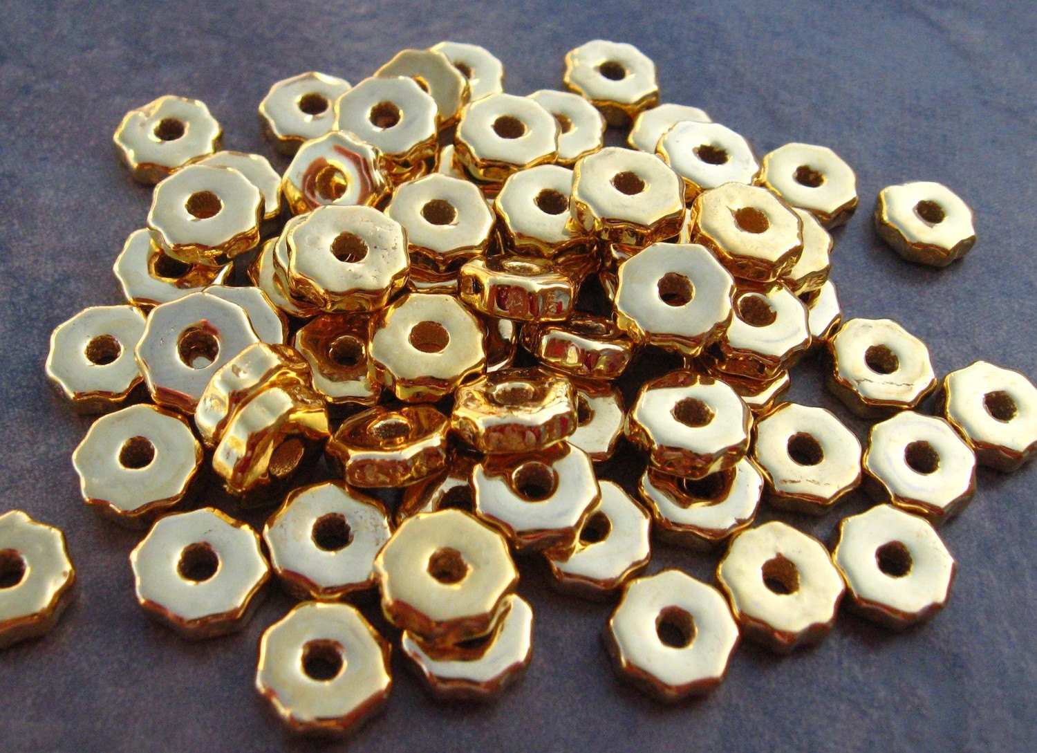 Mykonos Greek Ceramic Beads 20 GOLD TINY GEARS Metalized Beads - 6mm