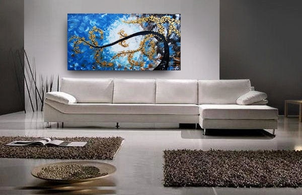 ORIGINAL Flower Tree Painting Abstract Landscape Artwork Treescape Heavy Textured 48x24 Modern Contemporary art Made to Order by OTO