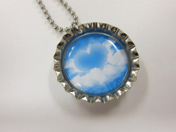 Bottlecap Necklace - Heart Resting On Clouds