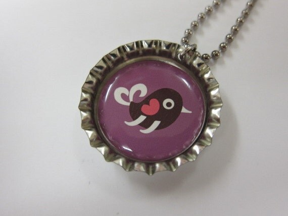 Bottlecap Necklace - Sweet Bird on Purple