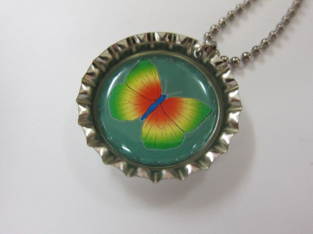 Bottlecap Necklace - Butterfly - Green