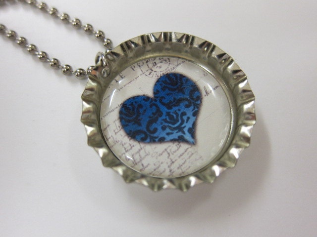 Bottlecap Necklace - Blue Heart
