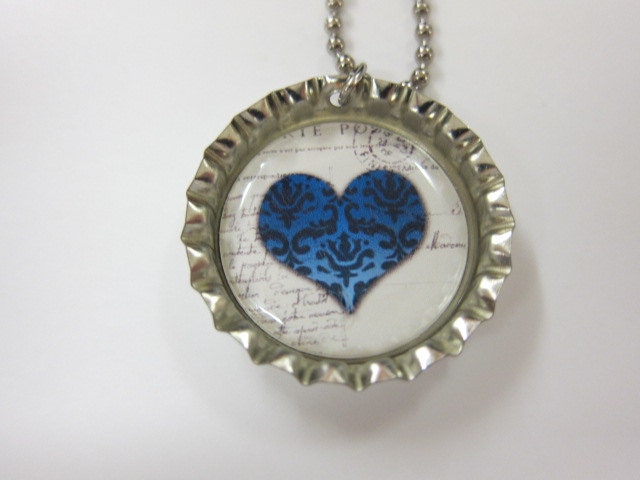 Bottlecap Necklace - Blue Heart