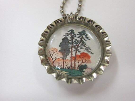 Bottlecap Necklace - Japanese Woodblock Print