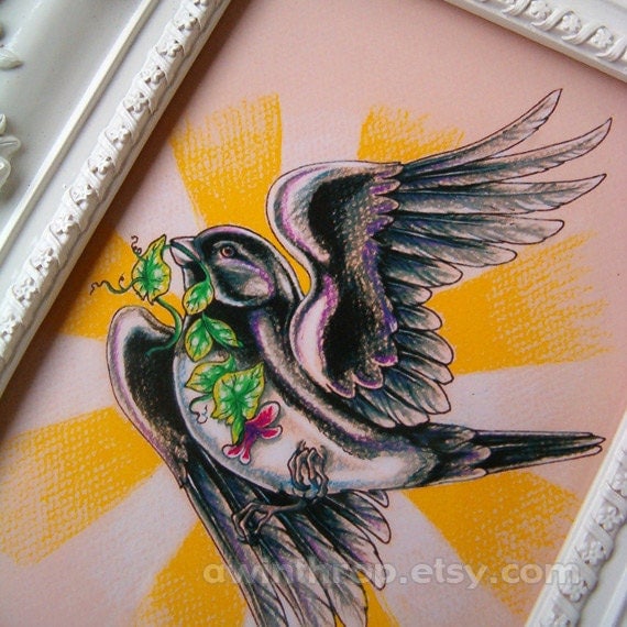 Flying Songbird Tattoo Art Two Card Set 5x7 Flighty Seasons Card Set