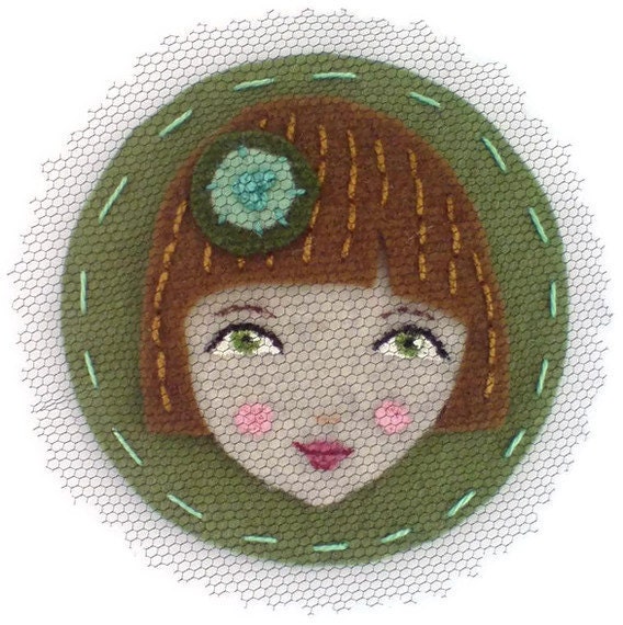 Cute Face Felt magnet, olive, brown