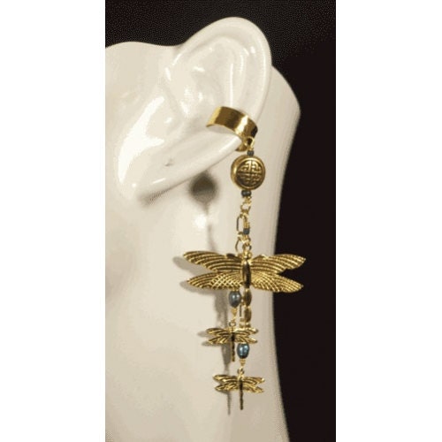 Dragonfly Family earcuff and earring set