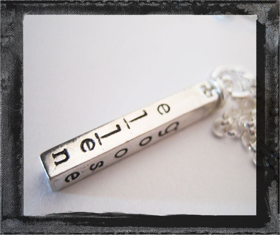 BAR NECKLACE Hand Stamped Charm Necklace Personalized Sterling Silver Swivel Bar Necklace