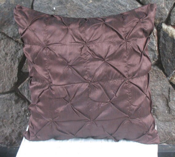 chocolate brown euro sham throw pillow cover 26 inch silk pin tuck cushion cover  Custom Made