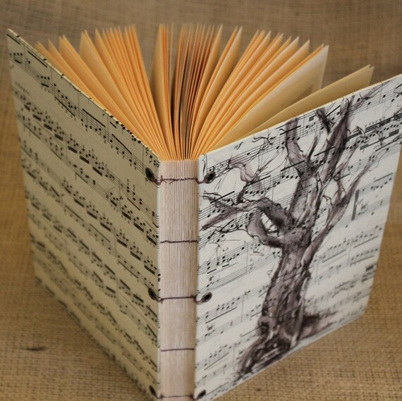 Songwriters Music Journal - Hand Bound - Pen And Ink Tree Drawing - Lined With Music Bars