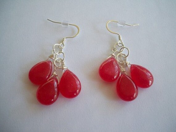 Red Quarz Wire-Wrapped Teardrop Earrings