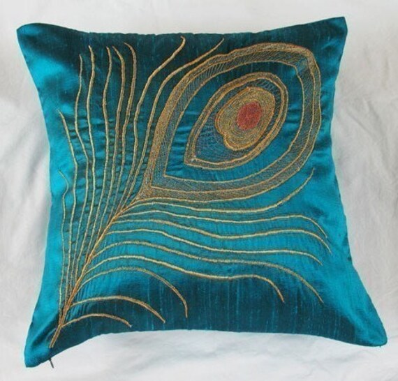 teal blue peacock decorative throw pillow cover 16 inch