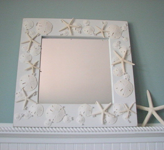 Shell Зеркало Пляж Декор - Все Белого Seashell Зеркала ш Морская звезда, ежей и жемчуг