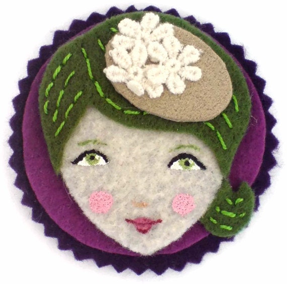 Felt applique, patch, magnet, embellishment, olive. violet
