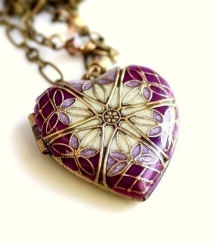 Locket Purple Heart Locket Valentines Day Gift Wedding Necklace 