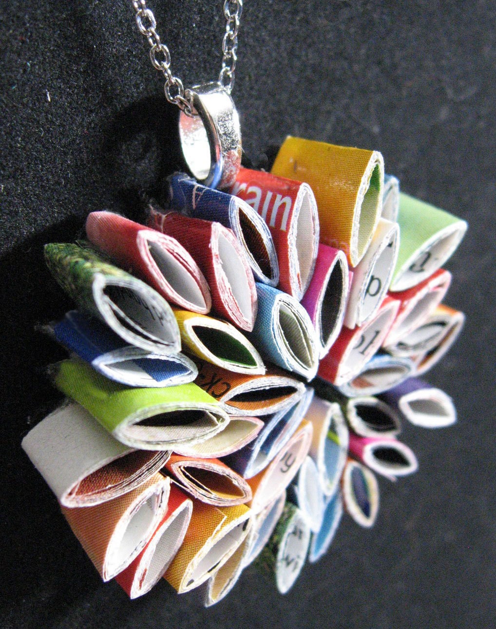 colorful pendant necklace- made from recycled magazines