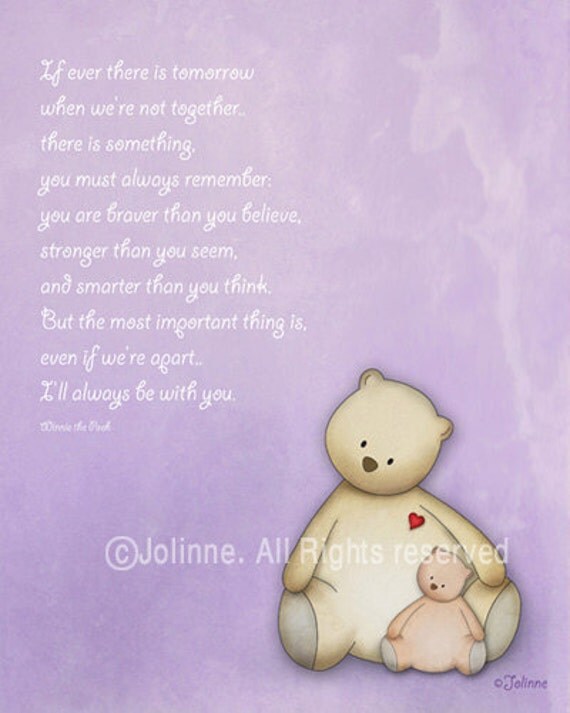 Teddy bears sentimental quote nursery wall art for boys light blue winnie the pooh saying, children decor