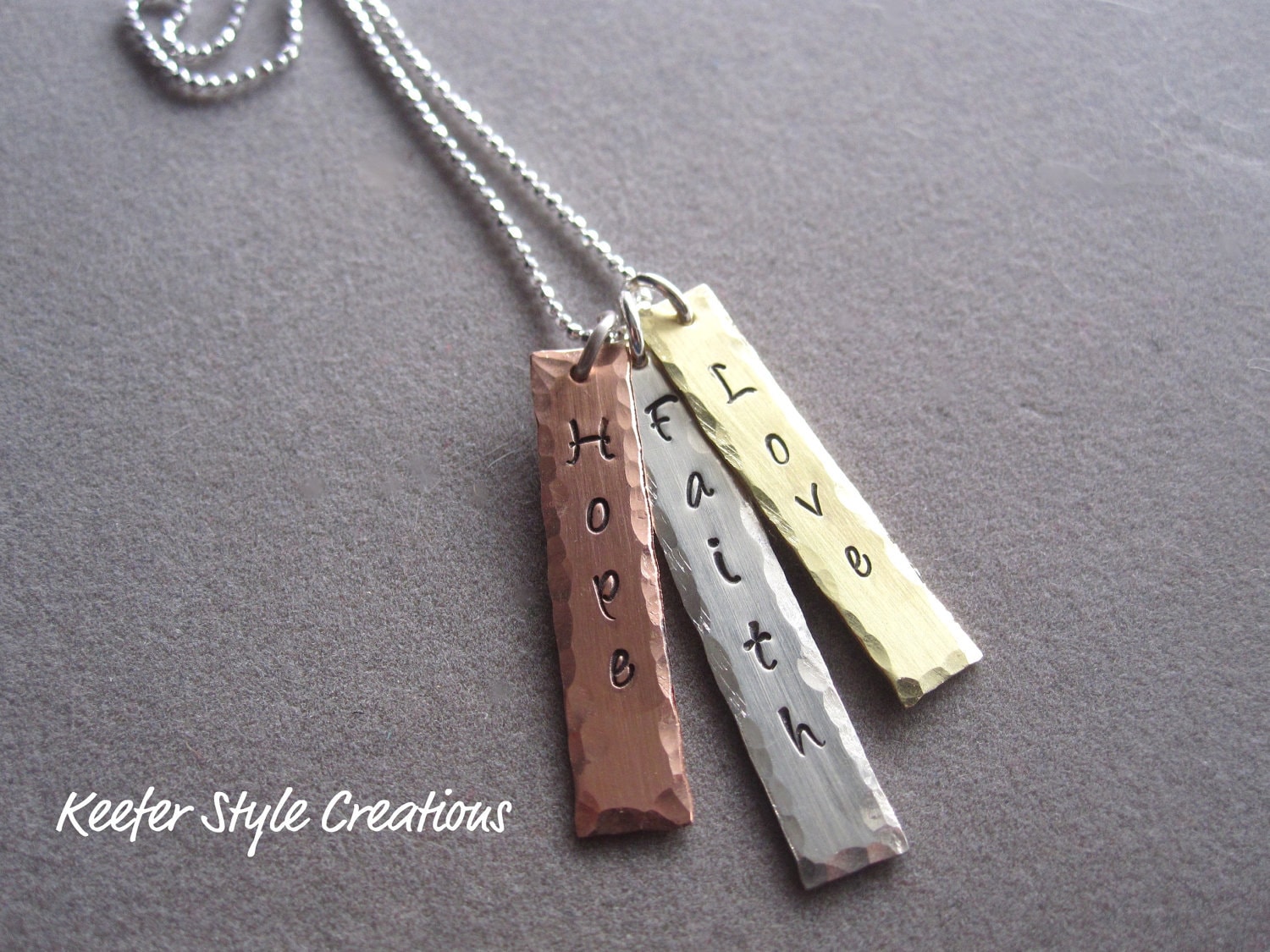 Hand stamped Mixed Metal Necklace with Love,Faith,Hope