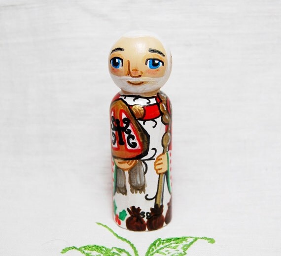 Catholic Saint Doll Toy - St Nicholas - Wooden Peg Doll - Made to Order