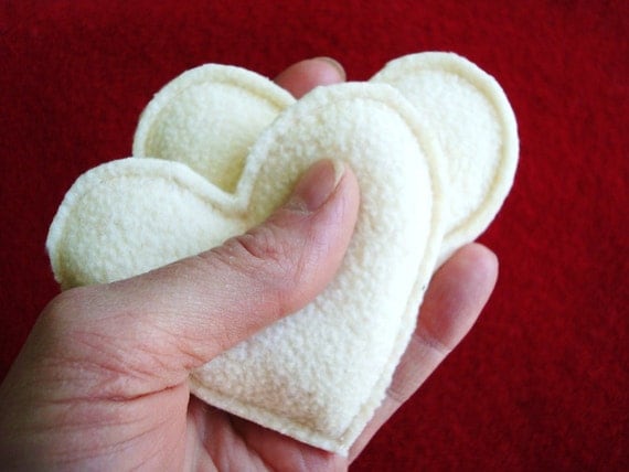 Pocket Hand Warmers Fleece VANILLA CREAM Hearts Eco Friendly by WormeWoole