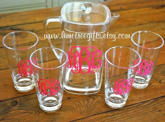 ACRYLIC Monogram Gift Set - 4 Glasses & Pitcher