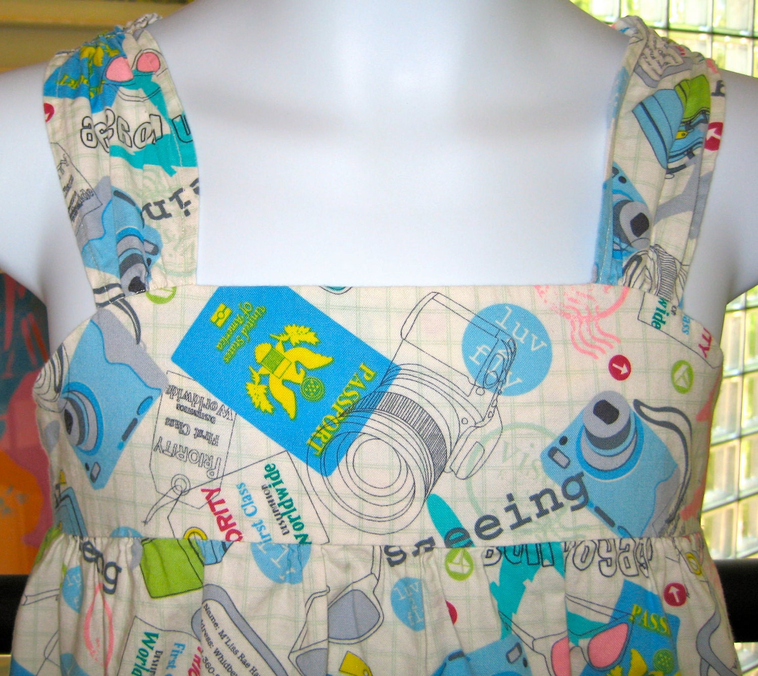International Travel Passport Cotton Sundress, Girls Size 10