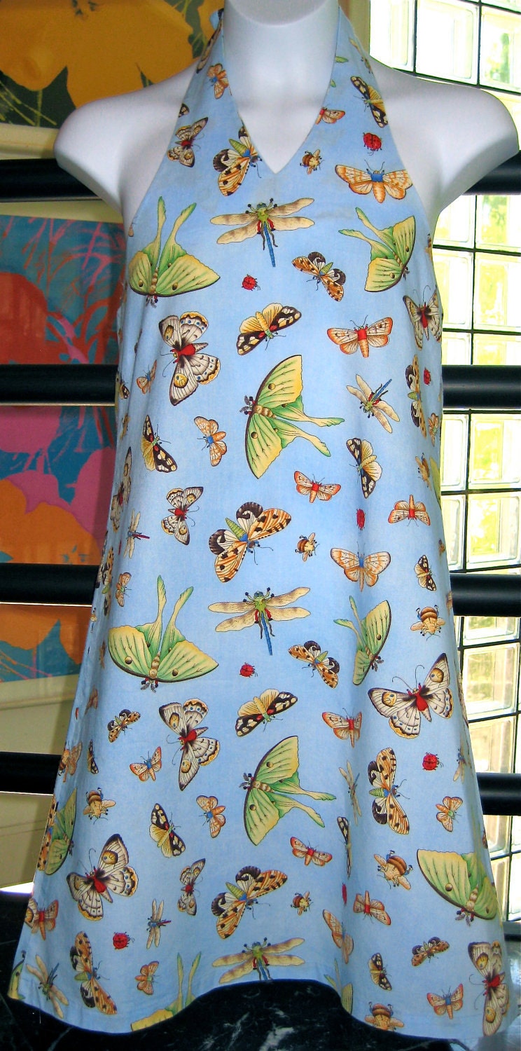 Butterflies Moths and Beetles Cotton Halter Sundress, Girls size 10
