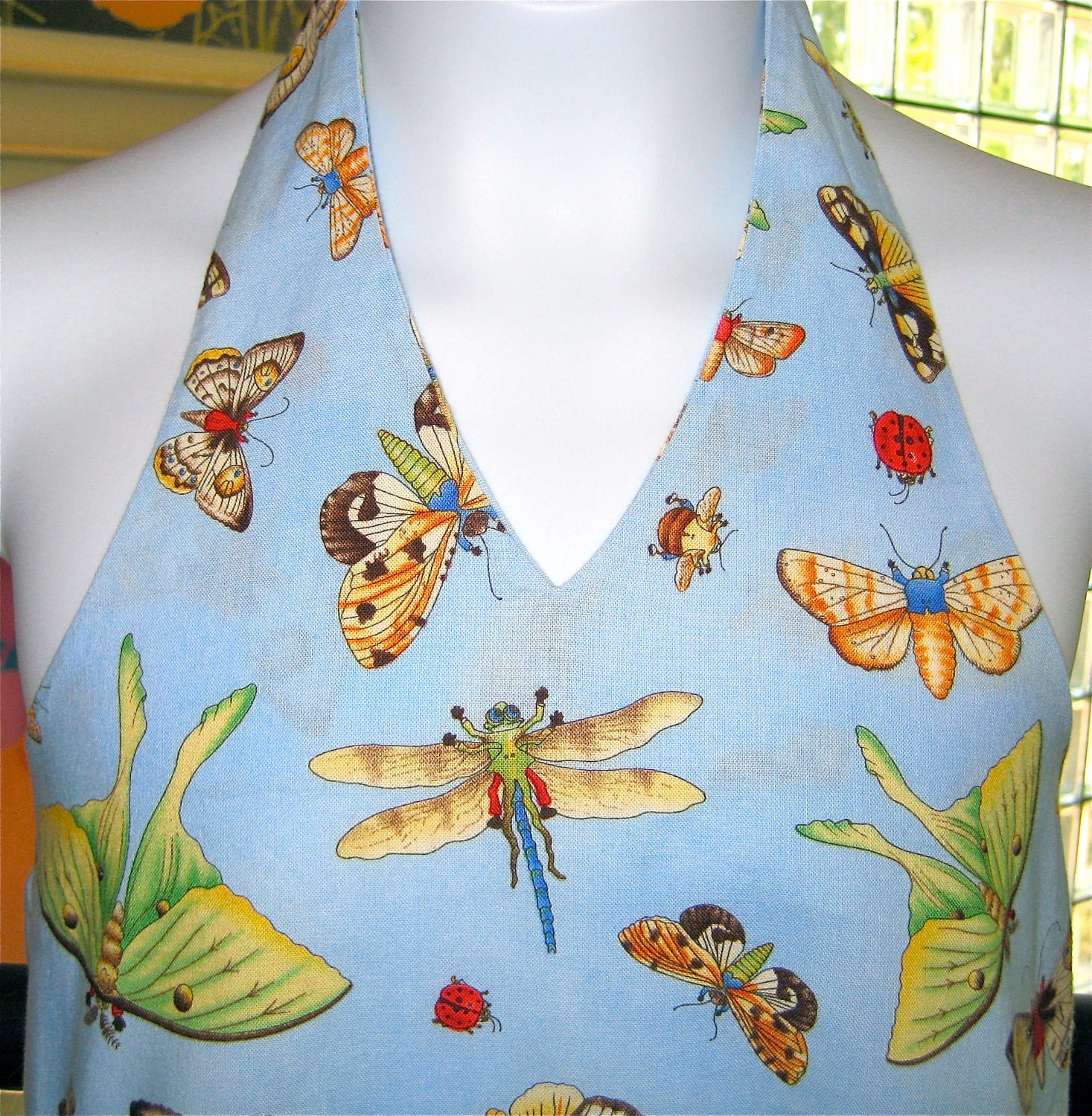 Butterflies Moths and Beetles Cotton Halter Sundress, Girls size 10