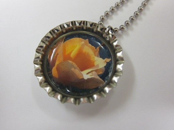 Bottlecap Necklace - Yellow Rose - On Black