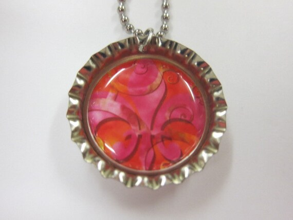 Bottlecap Necklace - Fleur De Lis on Red
