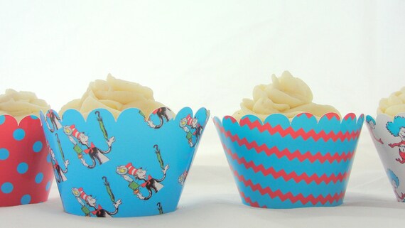 Dr. Seuss Cat in the Hat Birthday Baby Shower Cupcake Wrappers