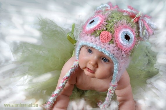 Baby Pink Owl Hat    Pastel    PICK A SIZE
