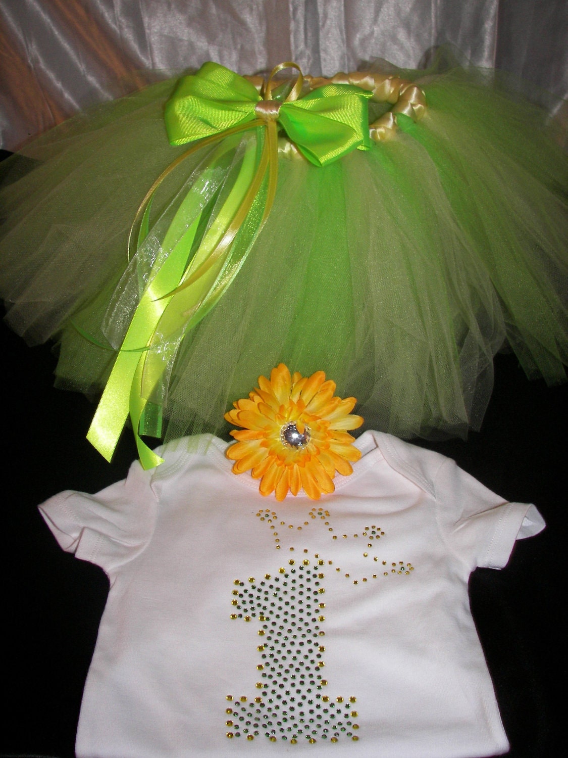 Tinkerbell Inspired Birthday BLING Boutique Tutu Set--Vibrant Colors-Made for a Princess