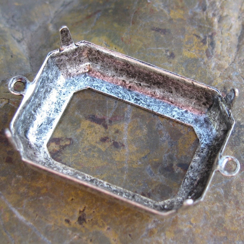 12 Antique Silver Brass 2 Ring 25x18 Octagon Setting 1005