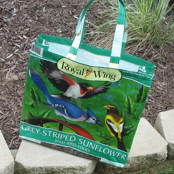 Upcycled Reusable market grocery tote bag for bird people