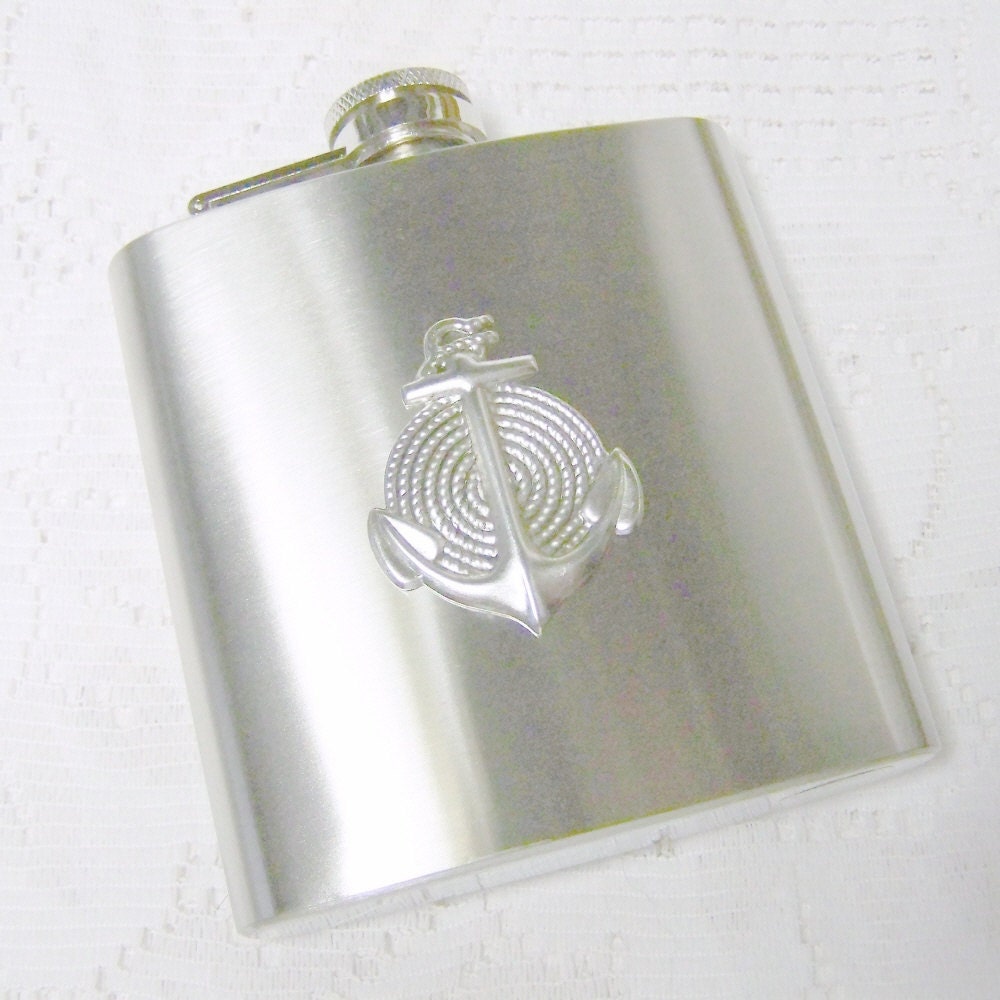 Flask Nautical Wedding Groomsmen Gift ANCHOR Stainless Steel Silver Anchor 6