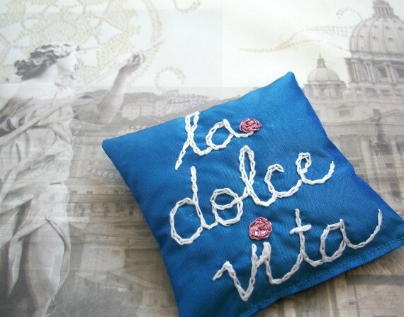 Lavender Sachet in Dupioni Silk with Hand Embroidery by Dolce Dreams