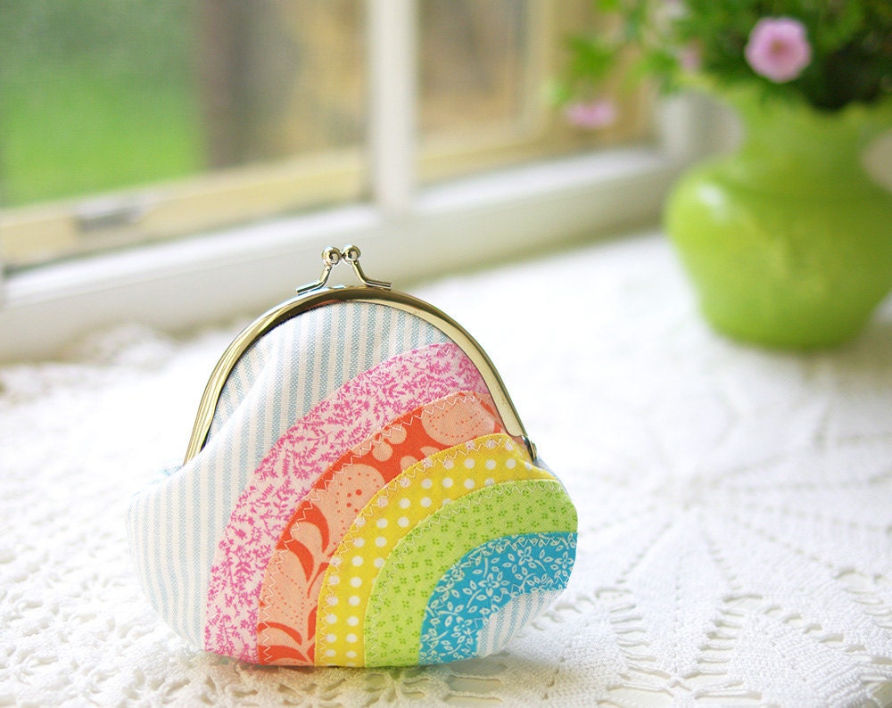 Rainbow Coin Purse: Pastel Colors- Handmade Applique Cute Rainbow Purse- Gift for Her- Birthday Present- Kawaii