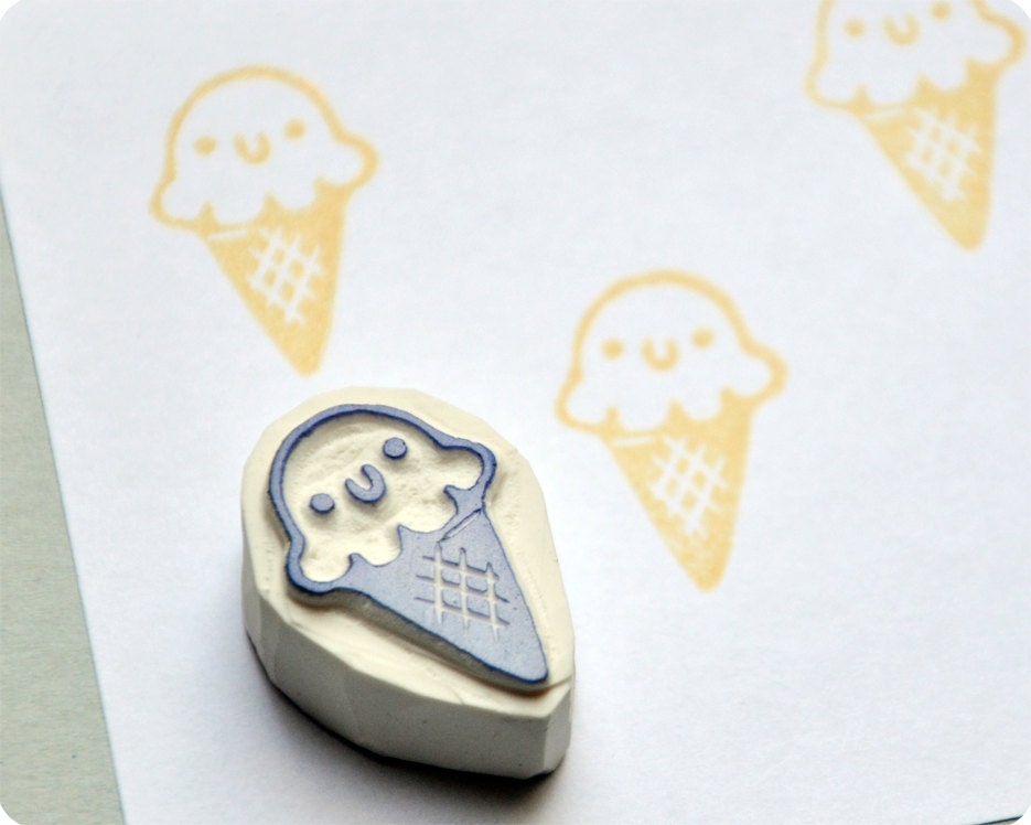 Little icecream- Special Summer hand carved rubber stamps