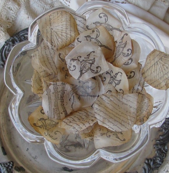 Wedding  Flower Petals  Tea Stained Hand Stamped