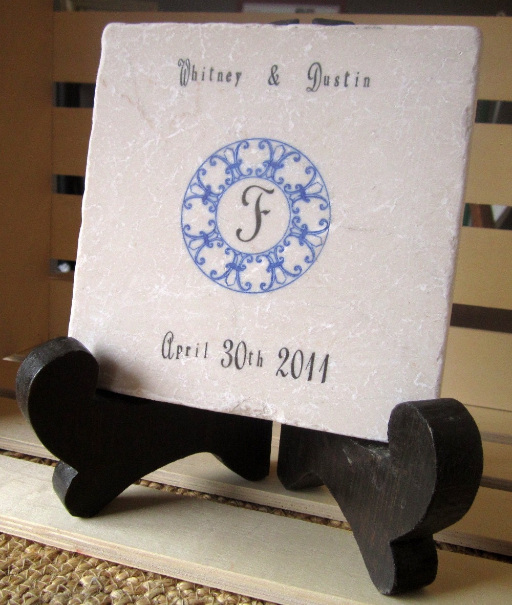 ON SALE Monogram Fleur De Lis Tile Trivet, Royal Blue