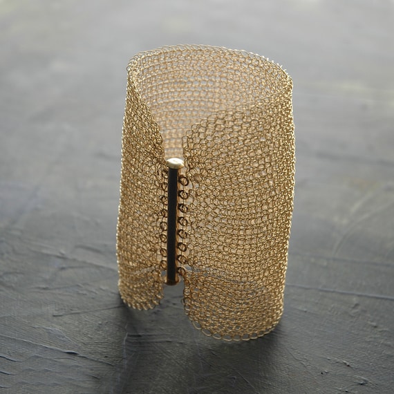 Cleopatra Gold filled CUFF crocheted withgold filled wire  - 4 inch wide , will be made to your size