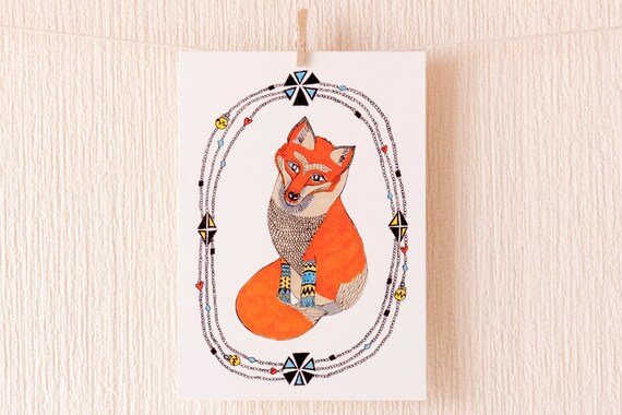 curious little fox post card by SophieParker on Etsy
