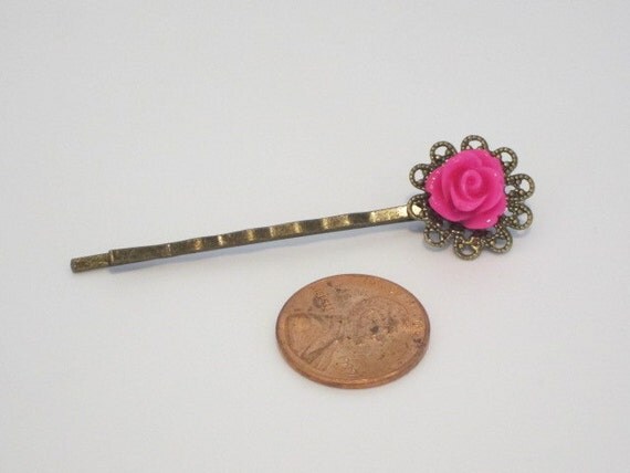 Vintage Inspired Lucite Flower Bobby Pins - Mini Rose on Filigree Frame